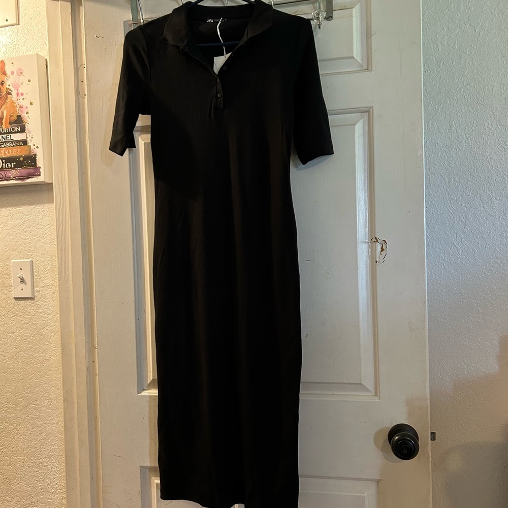 Zara Black Polo Midi Dress - Black